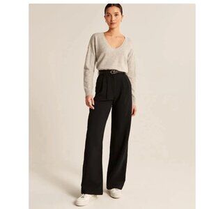 Black Wide-Leg Tailored Pants Long